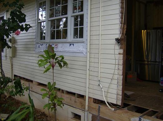 Exterior siding removed during wall repair