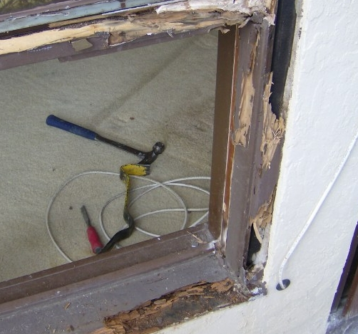 Severe wood rot around a window frame